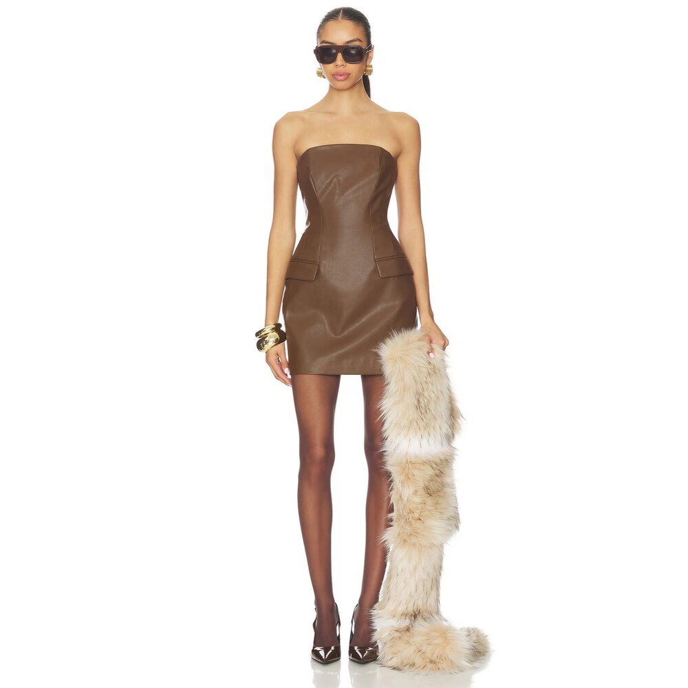 NICHOLAS Rina Strapless Mini Dress Cacao Faux Leather Bodycon Cocktail NWT